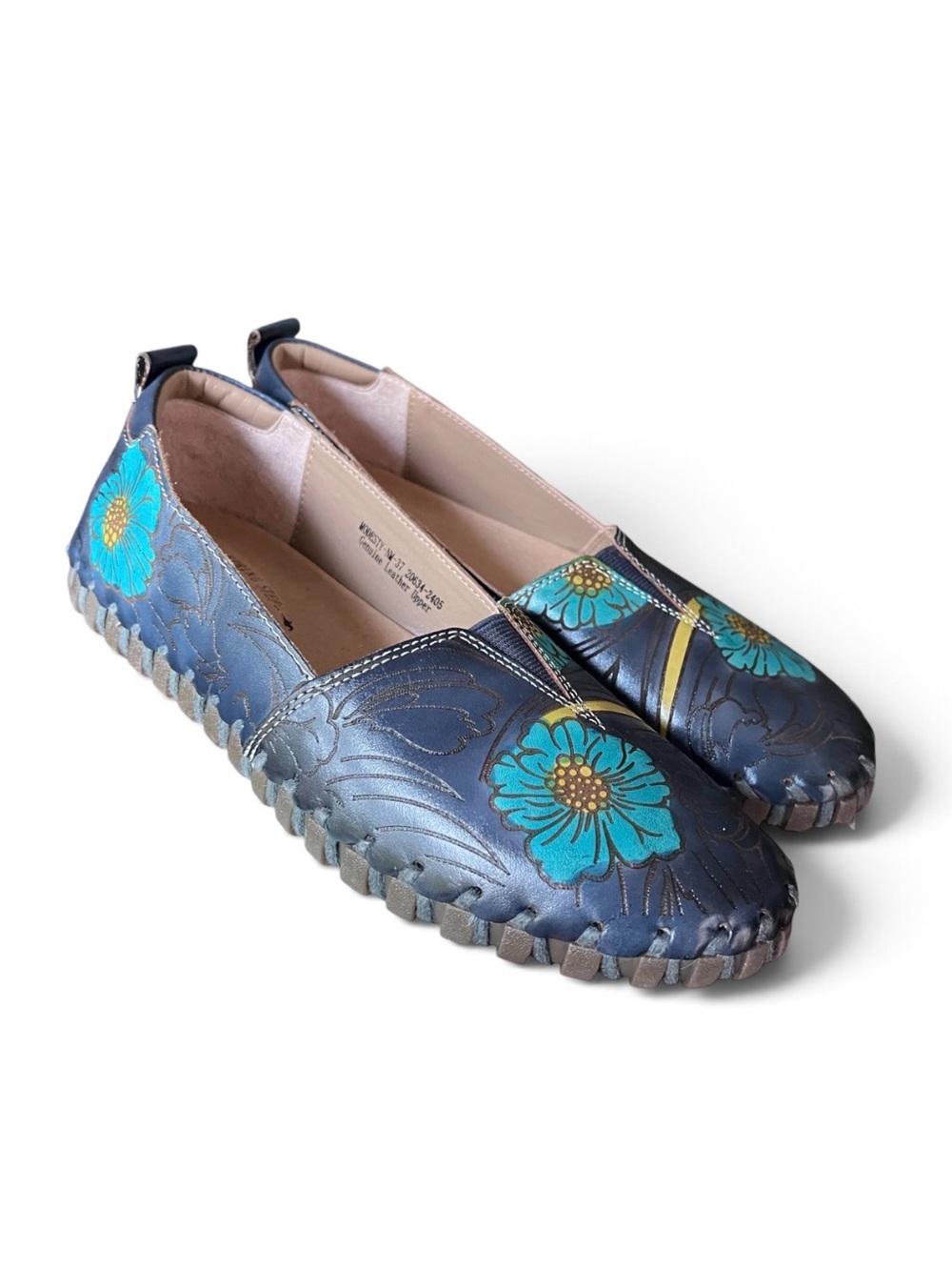 L’ARTISTE NEW Spring Step L'Artiste Modesty Blue Leather Floral Shoes Size 37 - Picture 8 of 11